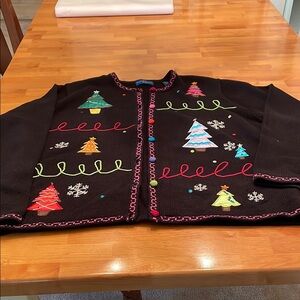 Karen Scott black Sweater with Christmas design